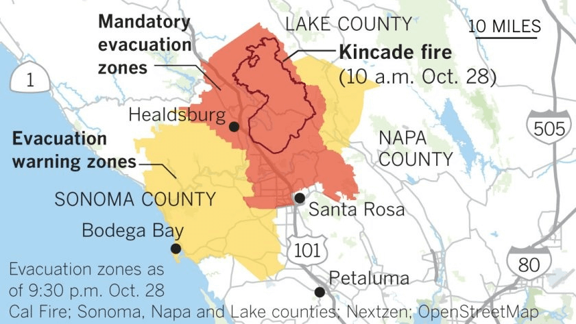 Пожары в Калифорнии. Зоны эвакуации и чрезвычайной ситуации