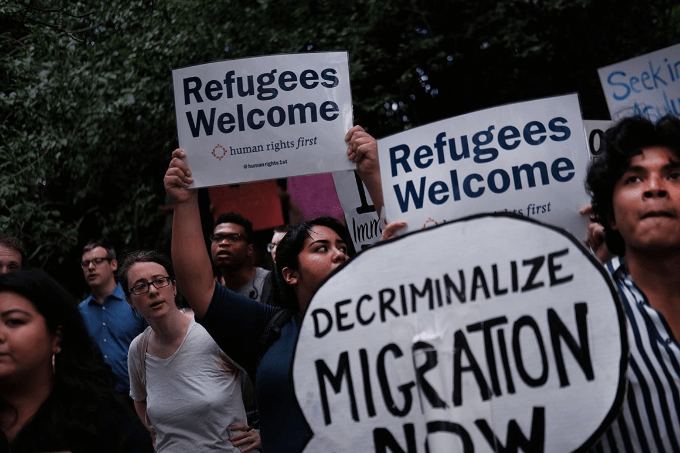Протест в Нью-Йорке против антииммиграционной политики Трампа