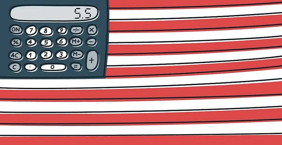 Налоги в США для иностранцев. Флаг США с калькулятором