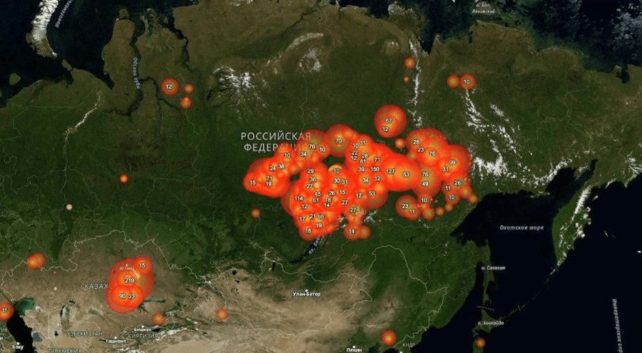 Сибирские пожары. Вид из космоса